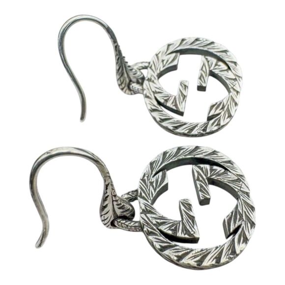 Authentic Gucci 925 Silver Interlocking GG Logo Dangle Earrings Women’s - Picture 7 of 9